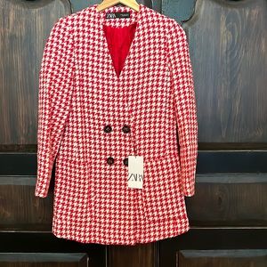 NWT Zara Red Houndstooth Coat Size XS